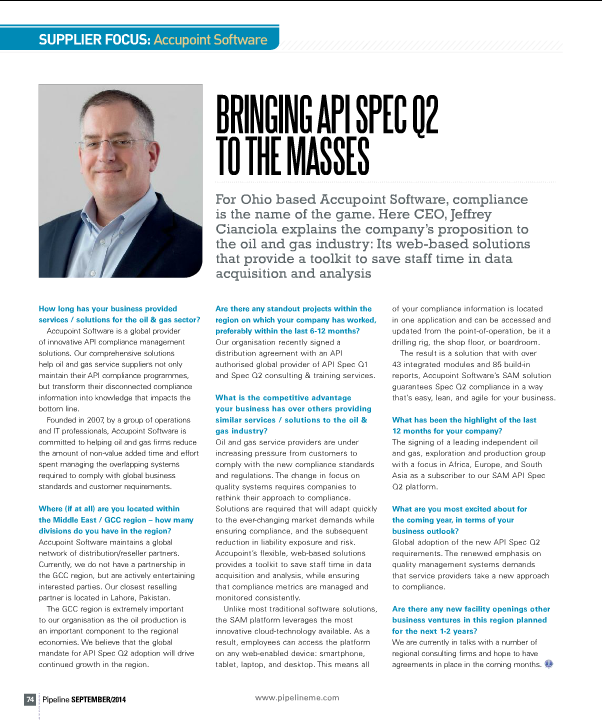 Accupoint in the September 2014 Issue of Pipeline Magazine